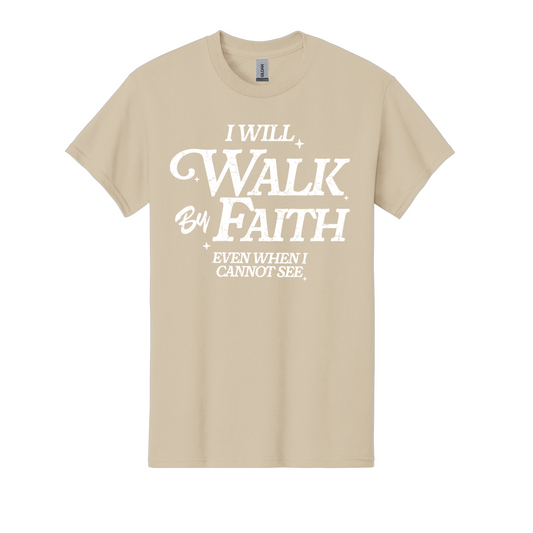 Walk by Faith Christian Tshirt - Sand